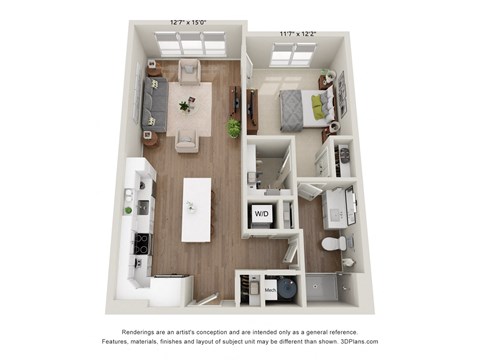 a 3 bedroom floor plan with a bedroom and a living room
